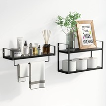 Zgo 2 1 Tier Floating Shelves Wall Mounted Set Of 2, Black, Rustic, And Kitchen. - £30.35 GBP