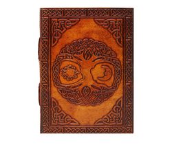 HG-LTHR 18 cm Blank Book Sun &amp; Moon 3D leather journal leather diary jou... - £21.15 GBP