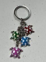 Green Red Blue Pink &amp; White Enamel Checkered Silvertone Turtle Key Ring Backpack - £7.33 GBP