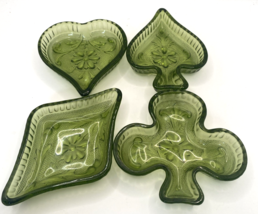 Vintage Indiana Glass Nut Dishes Spade Club, Heart, Diamond Green - $56.99