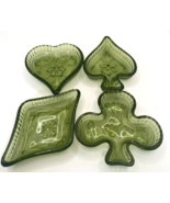 Vintage Indiana Glass Nut Dishes Spade Club, Heart, Diamond Green - $56.99