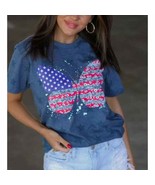 Americana Patriotic Butterfly Blue Star Graphic T-shirt - XL - £25.03 GBP