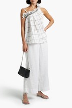 BRUNELLO CUCINELLI One-shoulder embellished checked linen-gauze Top Blouse Sz XS - £319.93 GBP