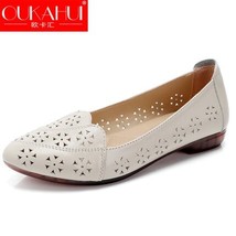 OUKAHUI Fashion Genuine Leather Pointed Toe Flats Women Summer Shoes Breathable  - £39.45 GBP