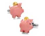 PIGGY BANK CUFFLINKS Pig Coin Pink Savings Investor Investing NEW w GIFT... - $14.95