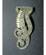 ANTIQUE OLD MARK &#39;KTF TRIFARI&#39; PAVÉ-SET CLEAR RHINESTONES SWIRL BAR CLIP... - £52.77 GBP