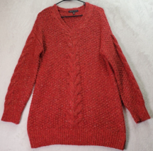 Adrienne Vittadini Sweater Womens Large Burnt Orange Sparkle Long Sleeve V Neck - £17.70 GBP