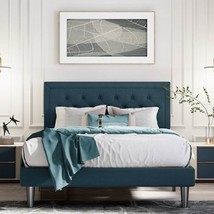 Full Size Adjustable Height Platform Bed Frame with Blue Upholstered Headboard - $7,096.78 MXN