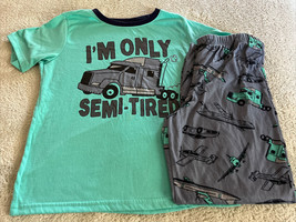 Carters Boys Green Gray Semitruck I’M ONLY SEMI-TIRED Short Sleeve Pajamas 12 - $9.31