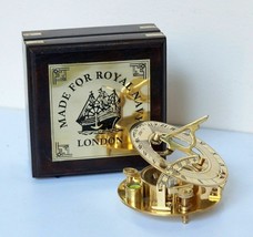 Maritime Sundial Compass With Wooden Box brass Nautical Directional Tool Gift - £47.82 GBP