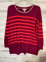 Pure Collection Sweater Size 12 Red Orange Long Sleeve Striped Cashmere ... - $26.59