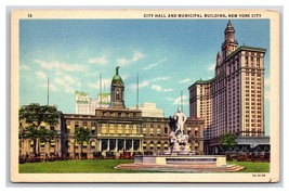 City Hall and Municipal Building New York City NY NYC UNP Linen Postcard Q23 - £2.36 GBP