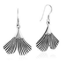 Intriguing Nature Plant Leaf .925 Sterling Silver Dangle Earrings - £14.94 GBP
