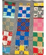 Vintage Quilt Top Colorful Square Blocks Print 97 x 60 Checkerboard  - $49.00