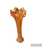Vintage Marigold Carnival Art Glass Swung Vase Fluted Ribbed 10” - £37.65 GBP