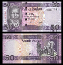South Sudan P14d, 50 Pounds, Dr John de Mabior / sorgum, elephants UNC $... - $44.02 MXN