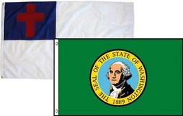 2x3 Christian Christ &amp; State Washington 2 Pack Flag Wholesale Combo 2&#39;x3&#39; Banner - £7.56 GBP