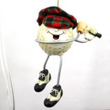 Plaid Hat Golf Ball Man Golfing Hanging Christmas Ornament  Decor - £7.63 GBP