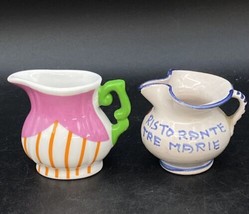 Italian Tre Marie Pottery Pitcher &amp; Retro Green Pink Miniature Lot 2 - $253.93 MXN