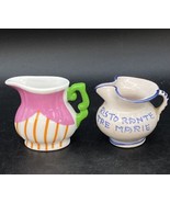 Italian Tre Marie Pottery Pitcher &amp; Retro Green Pink Miniature Lot 2 - $253.93 MXN