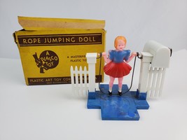 Vintage Wind-Up Girl Jumping Rope Toy by Plasco w/ Box marbled blue base works! - £37.92 GBP