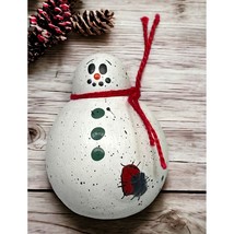 Happy Snowman Christmas Brooch Vintage Pin Handmade Painted Wood - £10.31 GBP
