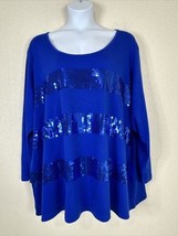 Roaman&#39;s Womens Plus Size 4X Blue Sequin Stripe Scoop T-shirt Long Sleeve - £11.83 GBP