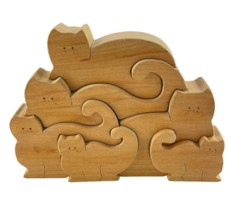 Wooden Cat Sculptured Puzzle Art Hand Carved 3D - £23.09 GBP