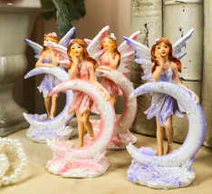 Ebros Set of 4 Colorful Pink and Purple Enchanted Crescent Moon Fairy Fi... - $22.99