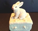 Porcelain Bisque Trinket Box Snow Bunny Spring Nursery Vintage With Lid - $12.86