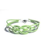Green Leather Celtic Knot Bracelet with Silver Alloy Accents, Heart Magn... - $7.99