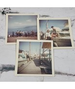 Vintage 60s Snapshots Photos 3.5x3.5 Lot Of 3 People Boat Docks Mt Hood ... - $11.88