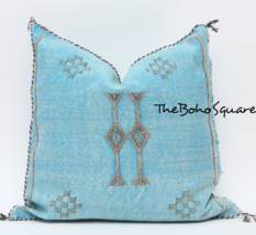 Handmade &amp; Hand-Stitched Moroccan Sabra Cactus Pillow Moroccan Cushion Turquoise - £51.14 GBP