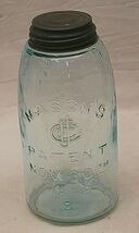 CFJ Co. Blue Mason's Brand Glass Canning Jar Boyd's Zinc Lid 2 Quart Pat... - $59.39