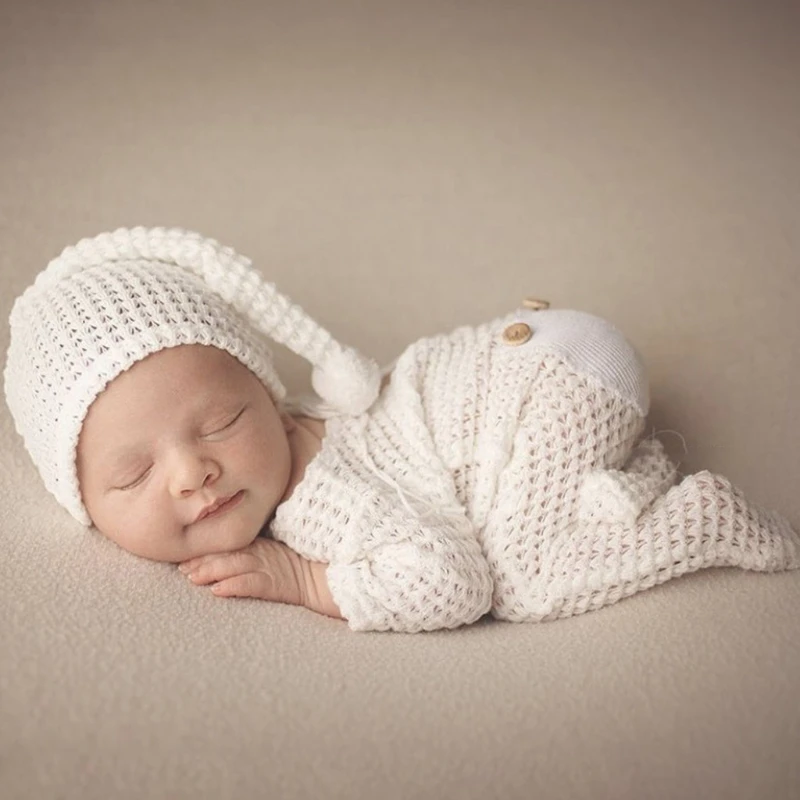 Photography props crochet outfit baby romper hat set infants photo shooting beanies cap thumb200
