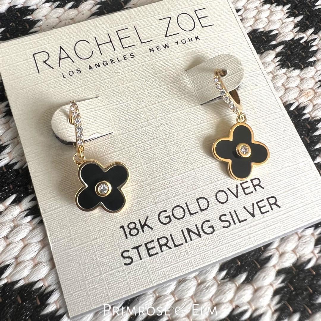 Rachel Zoe Black Clover 18K Gold Plated Sterling Silver Pave Dangle Earrings NWT - $30.00