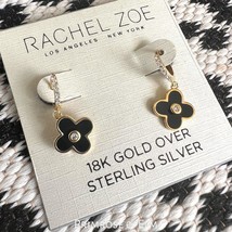 Rachel Zoe Black Clover 18K Gold Plated Sterling Silver Pave Dangle Earrings NWT - £23.89 GBP