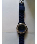 GENEVA WHITE RHINESTONE 10026 BLACK SILICONE SILVER TONE Watch - €14,89 EUR