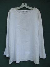 Tweeds Linen Long Sleeve White Tunic Top Vintage Made in Hong Kong Women... - $14.24