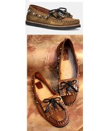 COACH Metallic Gold Bronze Roccasin Studded Leather Shearling Moccasin L... - £23.56 GBP