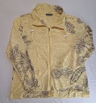 Three Hearts Sz L Zip Front Long Sleeve Floral Top Lightweight Jacket Sweatshirt - £11.54 GBP