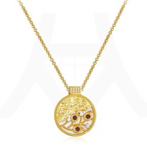 18K Gold Vermeil Embellished Flower Coin Charm Necklace, S925, white, red gems - £61.38 GBP