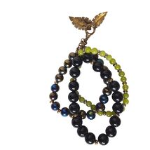 Vintage Dark Academia Bracelet Set Black Oil Slick Iridescent Green Leaf... - $35.43