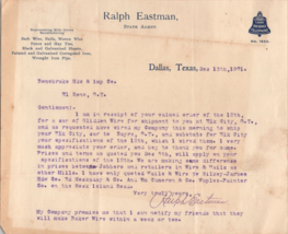 Ralph Eastman Signed Agent Dallas TX Texas receipt 1902 Barb Wire nail F... - $46.12