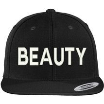 Trendy Apparel Shop Beauty Embroidered Flat Bill Snapback Baseball Cap - Black - £20.07 GBP