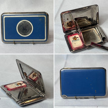 Art Deco Richard Hudnut Compact Blue Rectangle Rouge Powder Lipstick Box - $49.45