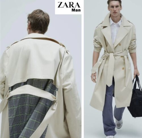 Primary image for New Zara Men’s Combination Plaid Trench Coat SZ L