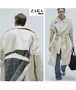 New Zara Men’s Combination Plaid Trench Coat SZ L - £87.64 GBP