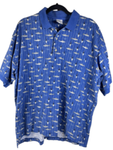 Vintage Columbia Men&#39;s Polo Shirt Adult XL Blue Fish Pattern 100% Cotton EUC - £25.99 GBP