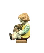 Bisque ceramic figurine matte finish hand painted sitting boy with dog J... - £23.55 GBP